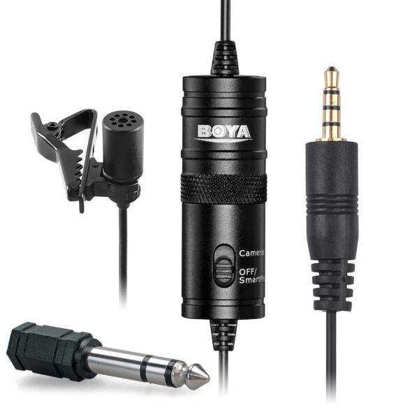 BOYA M1 Auxiliary Omnidirectional Lavalier Condenser Microphone with 20ft Audio Cable (Black)